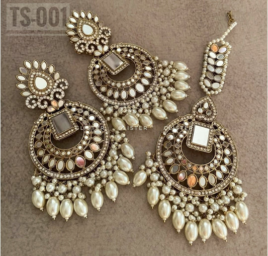 White Big Jhumka and Tikli set TS-001