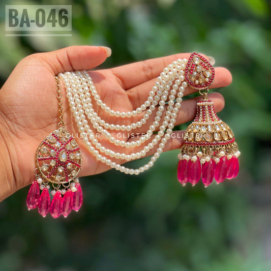 Pakistani Inspired Jhumka with attached Tana and Tikli set. BA-046