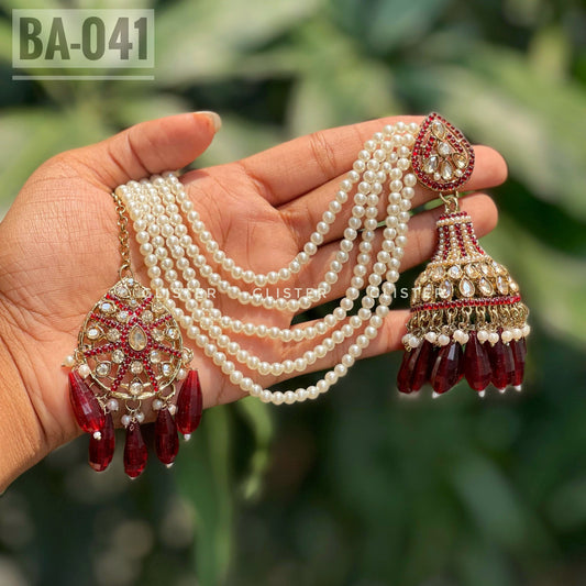 Pakistani Inspired Jhumka with attached Tana and Tikli set. BA-041