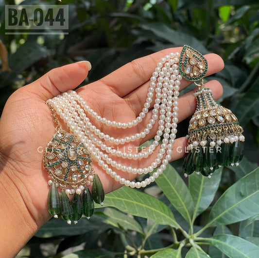 Pakistani Inspired Jhumka with attached Tana and Tikli set. BA-044