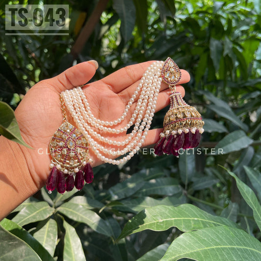 Pakistani Inspired Jhumka with attached Tana and Tikli set. TS-043