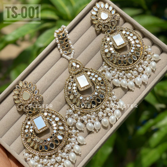 White Big Jhumka and Tikli set TS-001