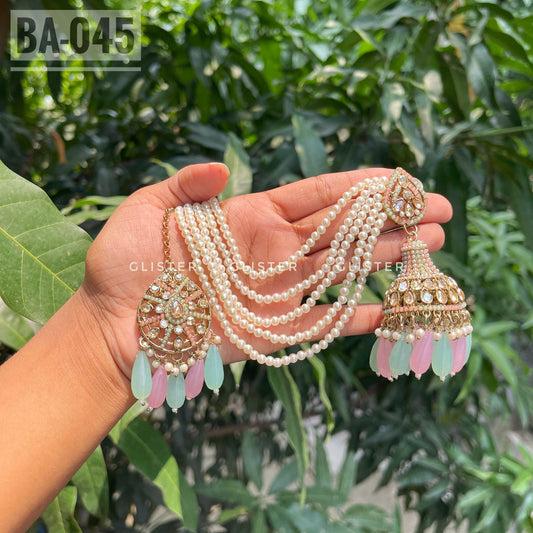 Pakistani Inspired Jhumka with attached Tana and Tikli set. BA-045