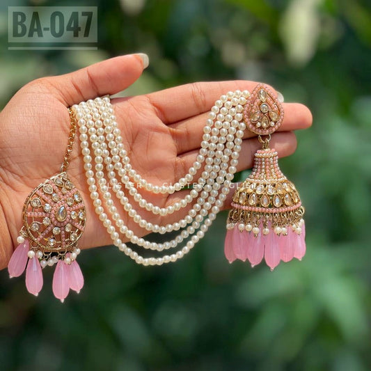 Pakistani Inspired Jhumka with attached Tana and Tikli set. BA-047