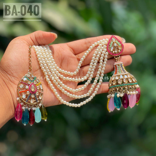 Pakistani Inspired Jhumka with attached Tana and Tikli set. BA-040