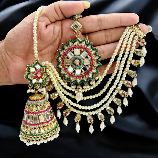 Premium Quality Jhumka with attached Tana and Tikli Set ❤️ BA-050